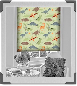 Bring gorgeous dinosaurs into your childs bedroom with our Roar blackout roller blind