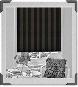 A stunning black and grey bold stripe blackout blind.