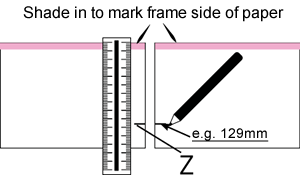 shade in to mark frame side of paper - 129mm