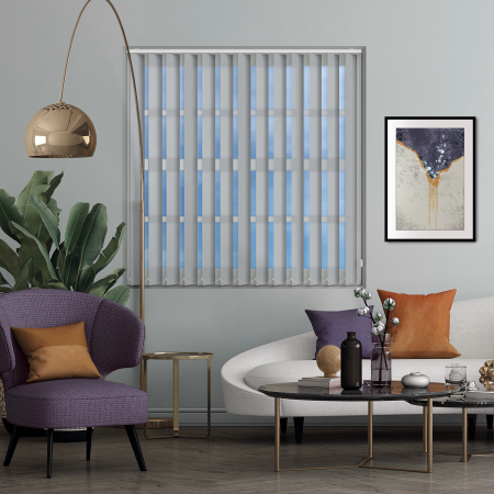 Asteroid Silver Vertical Blinds Open