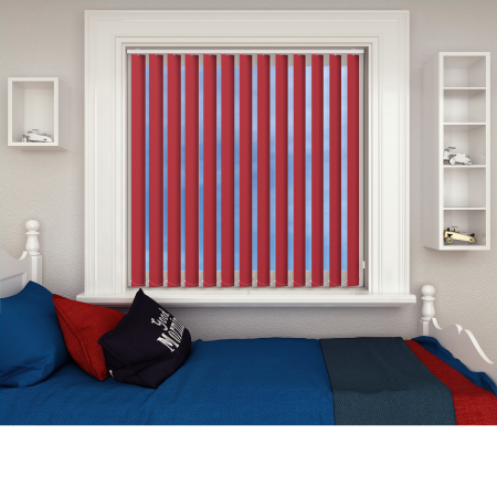 Bedtime Bright Red Vertical Blinds Open