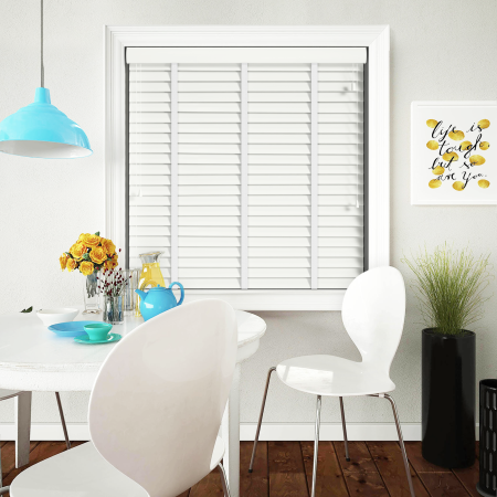 Bright White with Tape Wood Venetian Blinds
