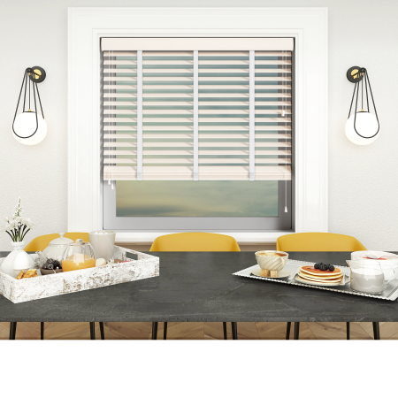 Gloss Pure White with Cotton Tape Wood Venetian Blinds Open