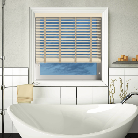 Linara Wood Grain Faux Wood with Canvas Tape Wood Venetian Blinds Open