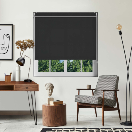 Luxe Black Electric No Drill Roller Blinds