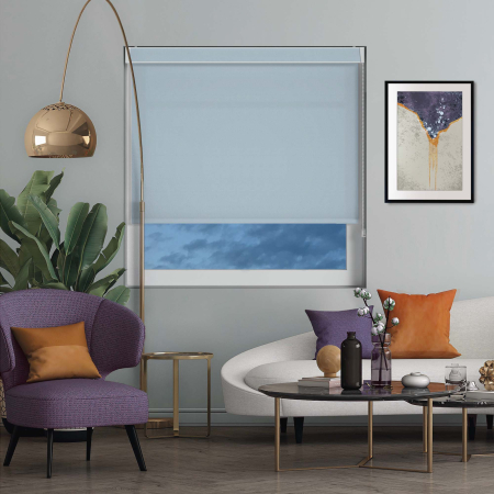 Luxe Smokey Blue Electric No Drill Roller Blinds