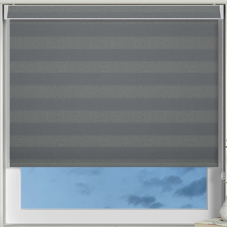 Metallic Stripe Charcoal Electric No Drill Roller Blinds Frame