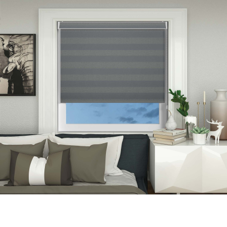 Metallic Stripe Charcoal Electric No Drill Roller Blinds