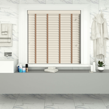 Mirage Faux Wood with Toffee Tape Wood Venetian Blinds