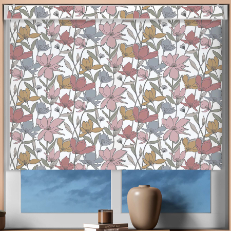 Muted Autumn Blooms Electric Pelmet Roller Blinds Frame
