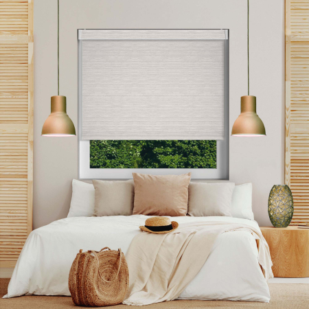 Stria Buff Grey Electric No Drill Roller Blinds