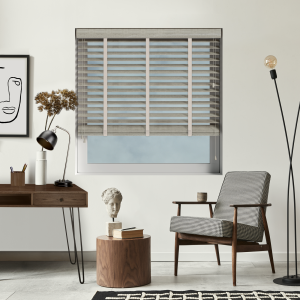 Acacia with Mist Tape Wood Venetian Blinds Open