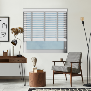 Alina Faux Wood with Lunar Tape Wood Venetian Blinds Open