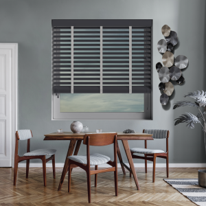 Empire with Shadow Tape Wood Venetian Blinds Open