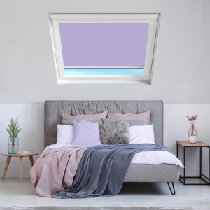 Gentle Lavender Roto Roof Window Blinds White Frame