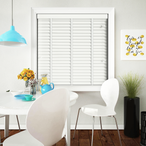 Glacier White with Arctic Tape Wood Venetian Blinds