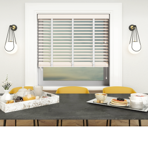 Gloss Pure White with Cotton Tape Wood Venetian Blinds Open