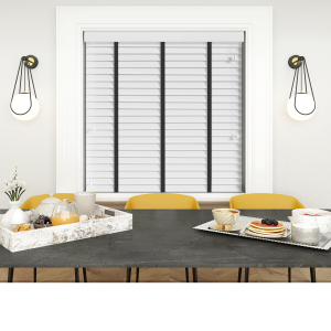 Gloss Pure White with Jet Tape Wood Venetian Blinds