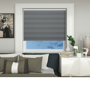 Metallic Stripe Charcoal Electric Roller Blinds