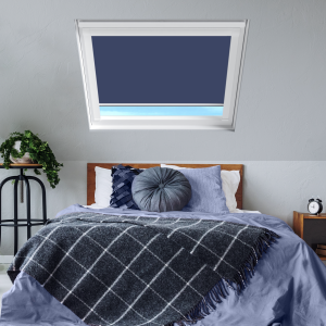 Midnight Blue Roto Roof Window Blinds White Frame