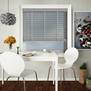 Pavillion with Shadow Tape Wood Venetian Blinds Open