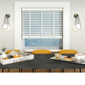 Pure White with Cotton Tape Wood Venetian Blinds Open