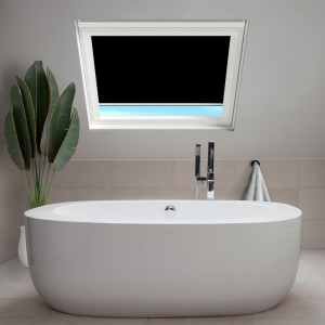 Shower Safe Black Axis 90 Roof Window Blinds White Frame