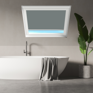 Shower Safe Grey KeyliteRoof Window Blinds White Frame