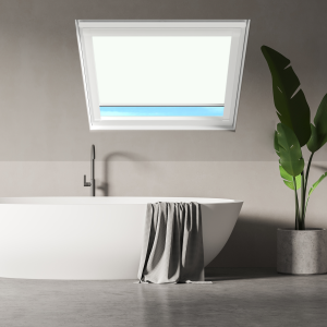 Shower Safe Linen Axis 90 Roof Window Blinds White Frame