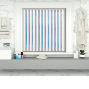 Shower Safe White Vertical Blinds Open