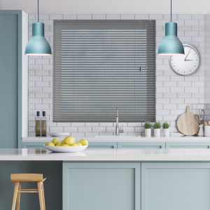 Silver Perforated Venetian Blinds Open