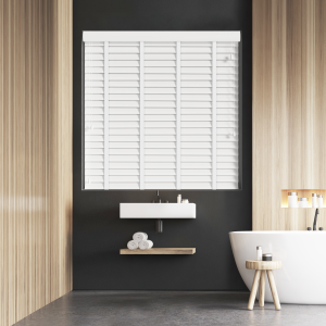 True White Faux Wood with Cotton Tape Wood Venetian Blinds