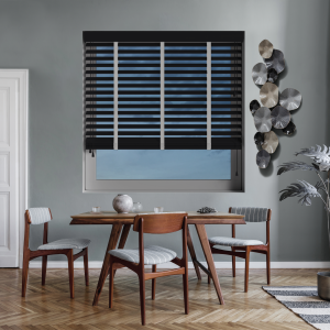 Volt with Shadow Tape Wood Venetian Blinds Open