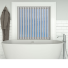 Shower Safe Light Grey Vertical Blinds Open
