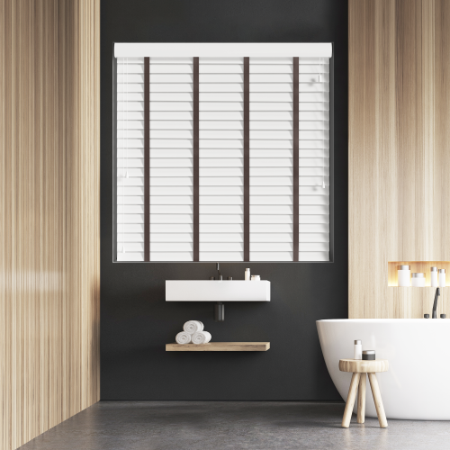 True White Textured Faux Wood Venetian Blinds, 35mm Made to Measure